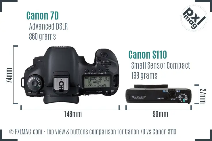 Canon 7D vs Canon S110 top view buttons comparison