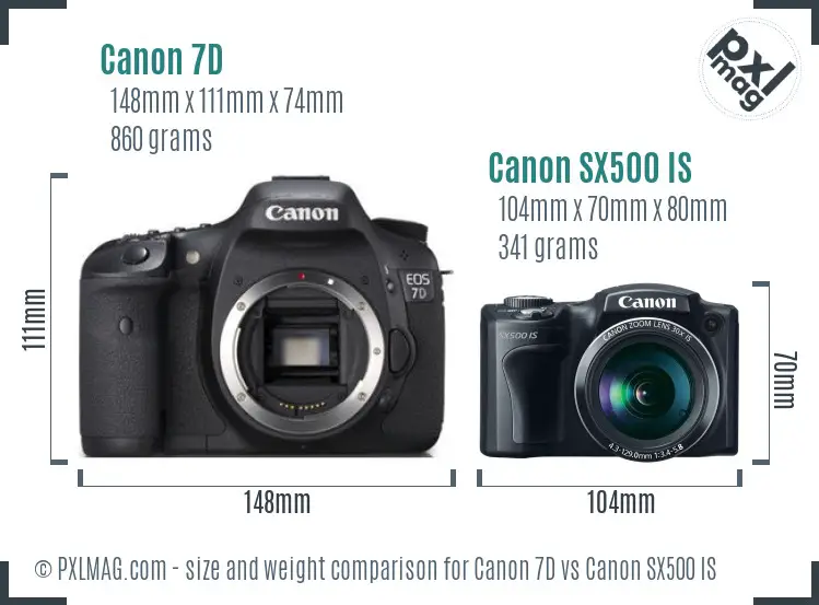 Canon 7D vs Canon SX500 IS size comparison Canon 7D vs Canon SX500 IS size comparison