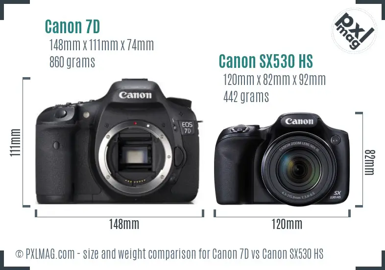 Canon 7D vs Canon SX530 HS size comparison Canon 7D vs Canon SX530 HS size comparison