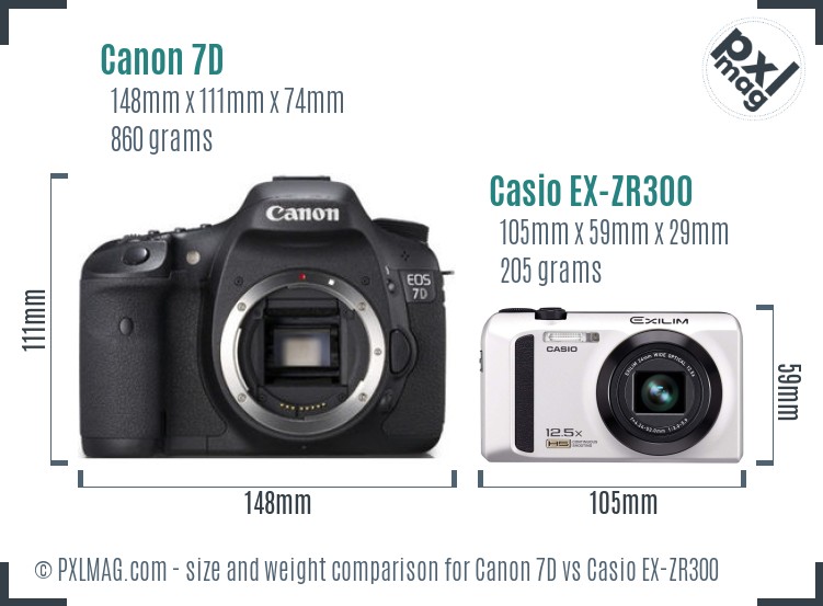 Canon 7D vs Casio EX-ZR300 size comparison