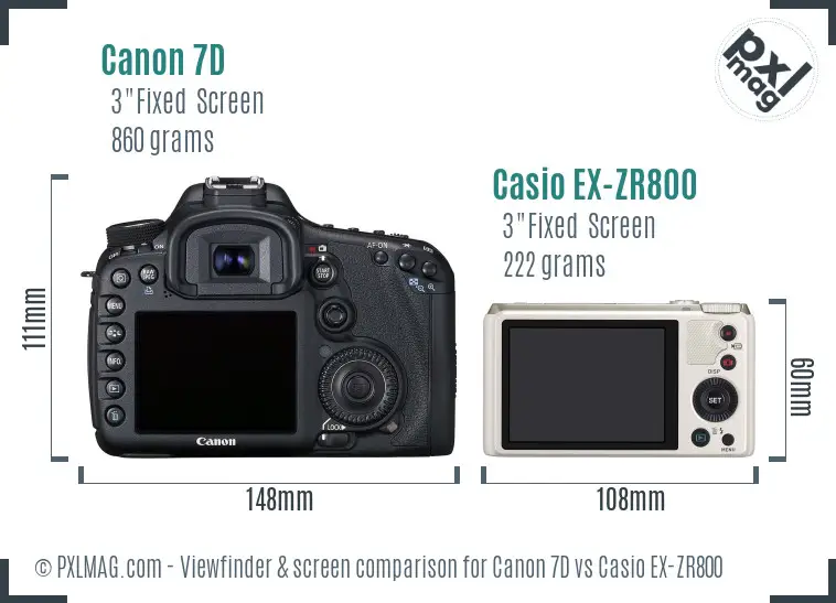 Canon 7D vs Casio EX-ZR800 Screen and Viewfinder comparison Canon 7D vs Casio EX-ZR800 Screen and Viewfinder comparison
