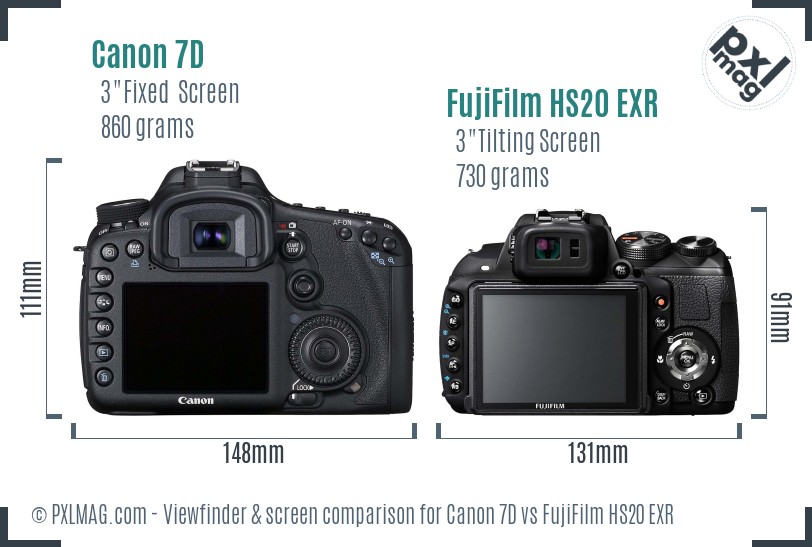 Canon 7D vs FujiFilm HS20 EXR Screen and Viewfinder comparison