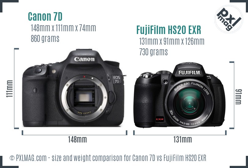 Canon 7D vs FujiFilm HS20 EXR size comparison Canon 7D vs FujiFilm HS20 EXR size comparison