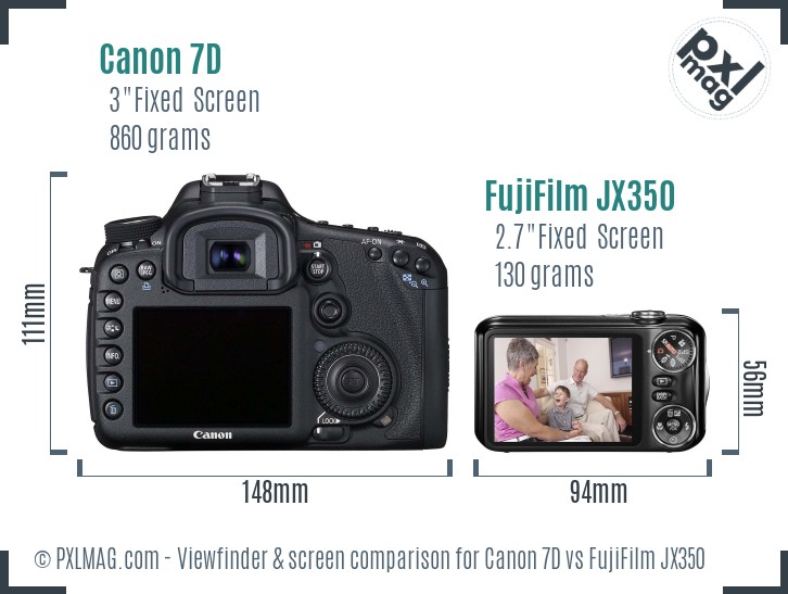 Canon 7D vs FujiFilm JX350 Screen and Viewfinder comparison