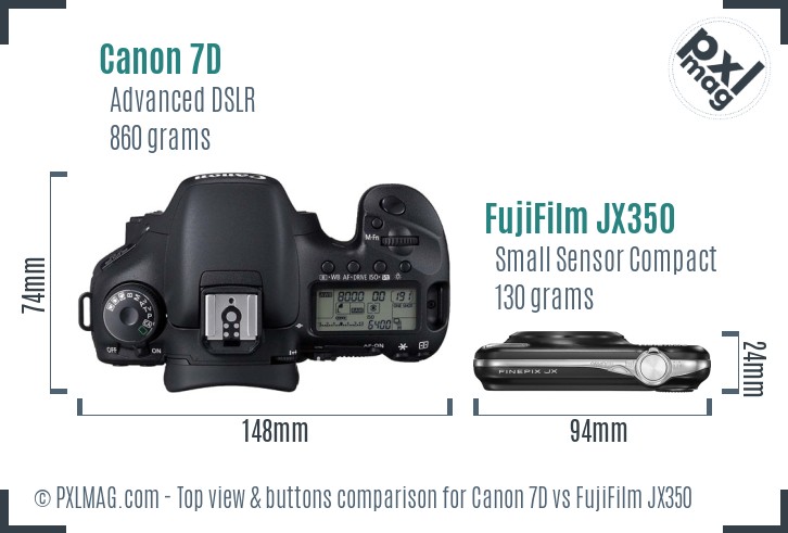Canon 7D vs FujiFilm JX350 top view buttons comparison