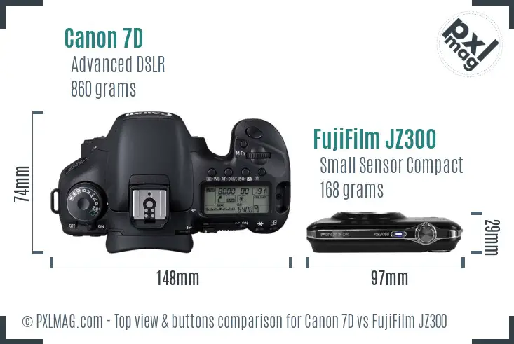 Canon 7D vs FujiFilm JZ300 top view buttons comparison