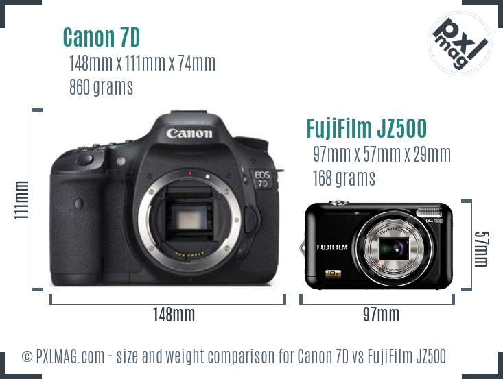 Canon 7D vs FujiFilm JZ500 size comparison Canon 7D vs FujiFilm JZ500 size comparison