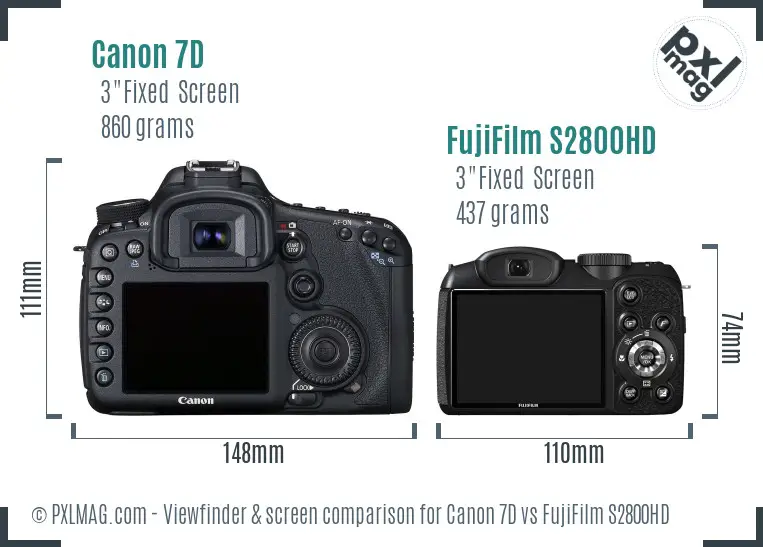 Canon 7D vs FujiFilm S2800HD Screen and Viewfinder comparison
