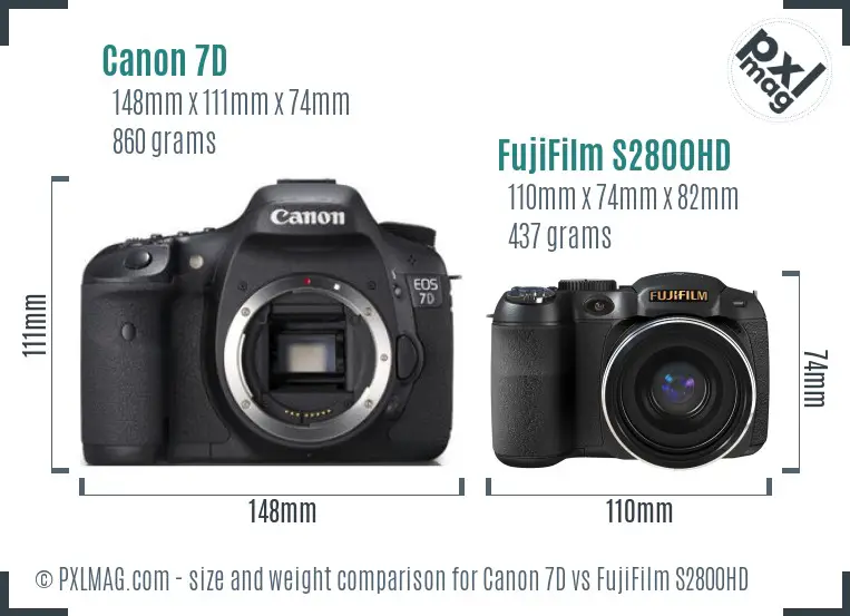 Canon 7D vs FujiFilm S2800HD size comparison