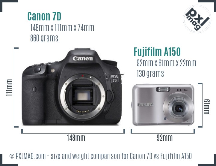 Canon 7D vs Fujifilm A150 size comparison Canon 7D vs Fujifilm A150 size comparison