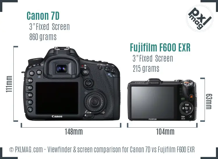 Canon 7D vs Fujifilm F600 EXR Screen and Viewfinder comparison