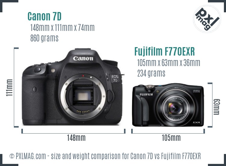 Canon 7D vs Fujifilm F770EXR size comparison Canon 7D vs Fujifilm F770EXR size comparison