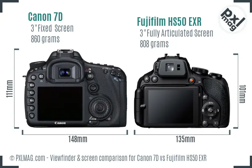 Canon 7D vs Fujifilm HS50 EXR Screen and Viewfinder comparison