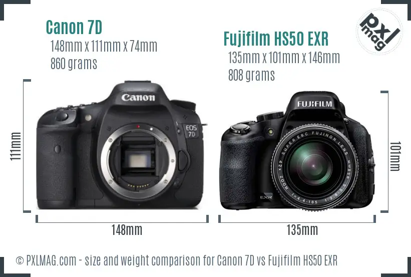 Canon 7D vs Fujifilm HS50 EXR size comparison Canon 7D vs Fujifilm HS50 EXR size comparison