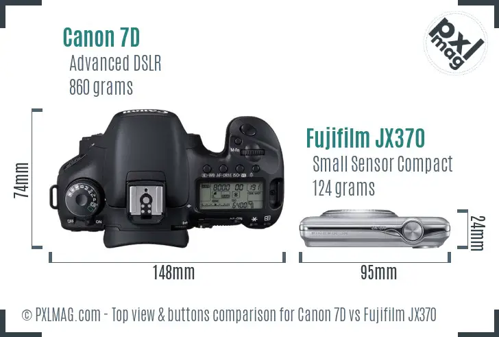 Canon 7D vs Fujifilm JX370 top view buttons comparison