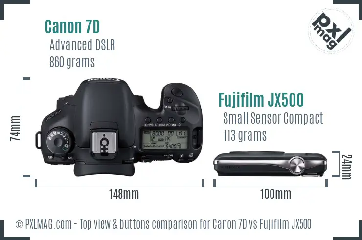 Canon 7D vs Fujifilm JX500 top view buttons comparison