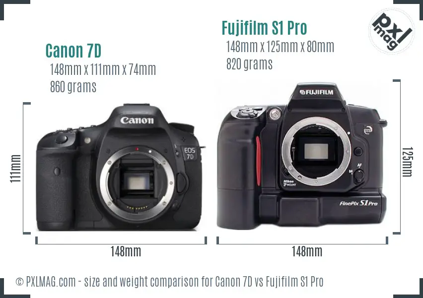 Canon 7D vs Fujifilm S1 Pro size comparison Canon 7D vs Fujifilm S1 Pro size comparison