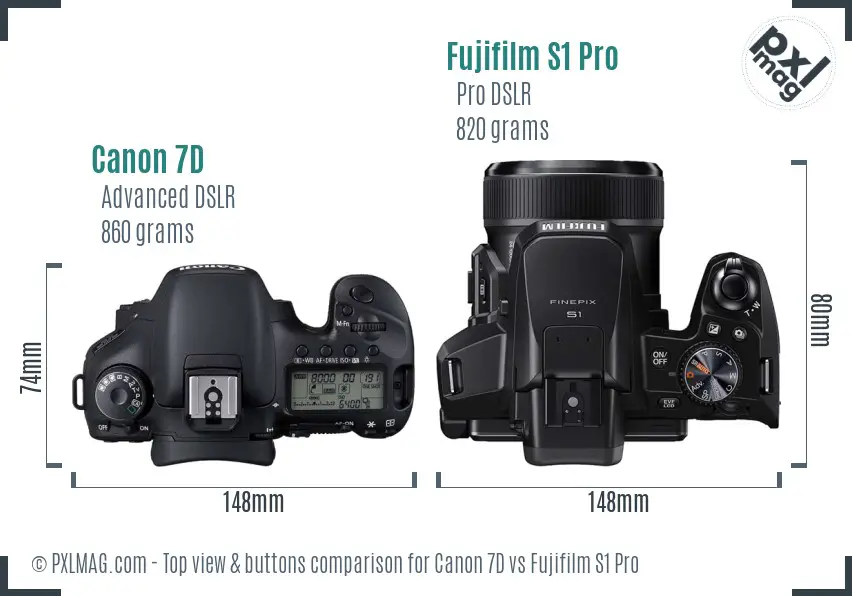 Canon 7D vs Fujifilm S1 Pro top view buttons comparison