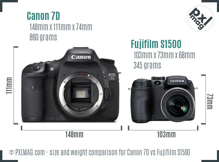 Canon 7D vs Fujifilm S1500 size comparison