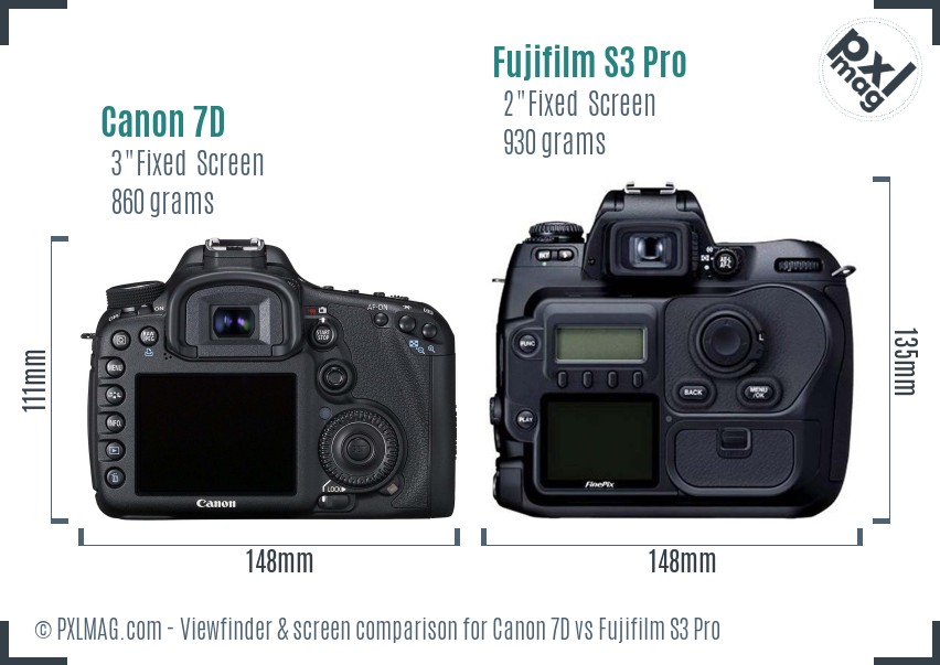 Canon 7D vs Fujifilm S3 Pro Screen and Viewfinder comparison