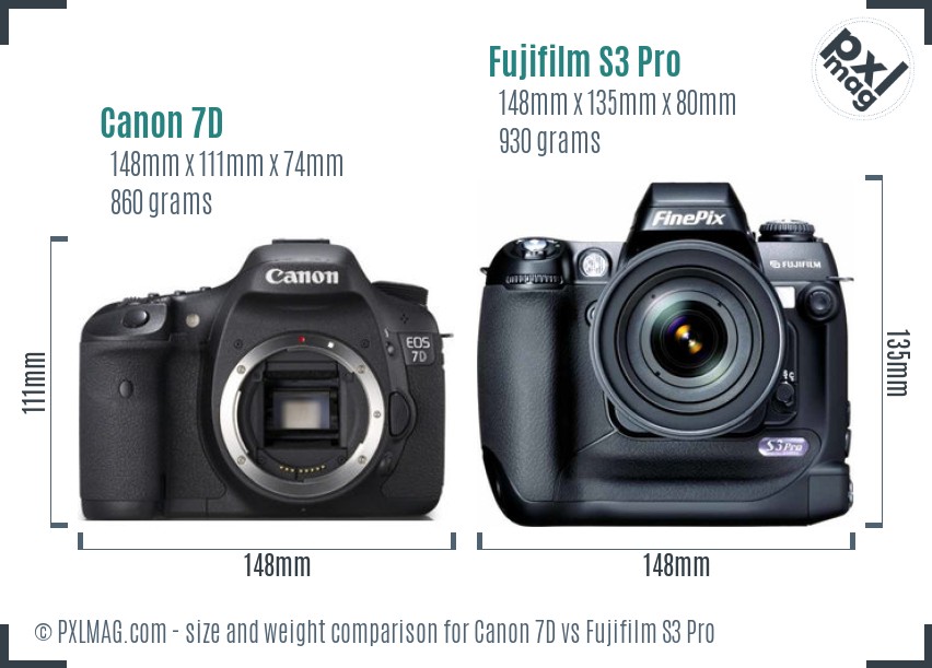 Canon 7D vs Fujifilm S3 Pro size comparison