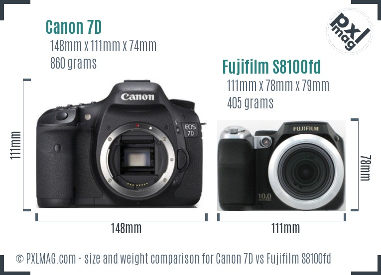 Canon 7D vs Fujifilm S8100fd size comparison