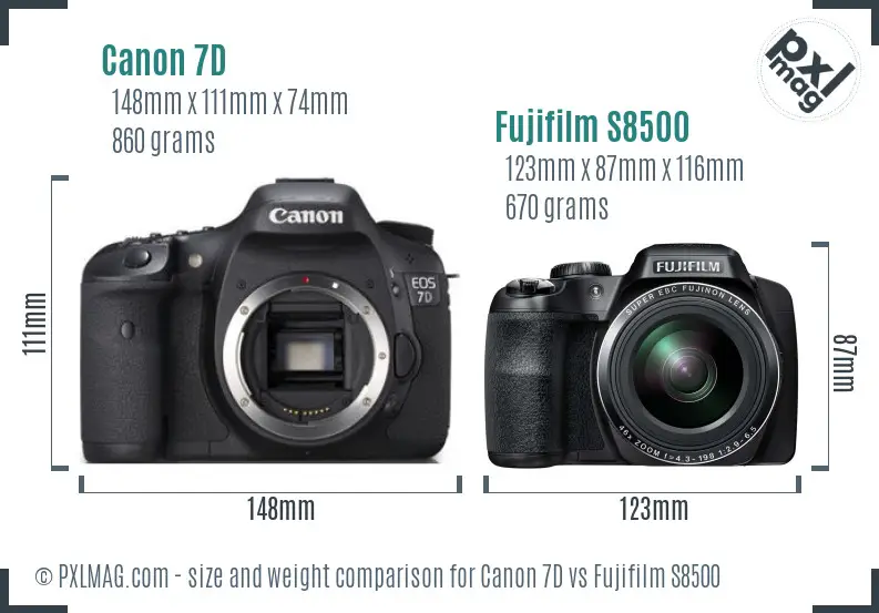 Canon 7D vs Fujifilm S8500 size comparison