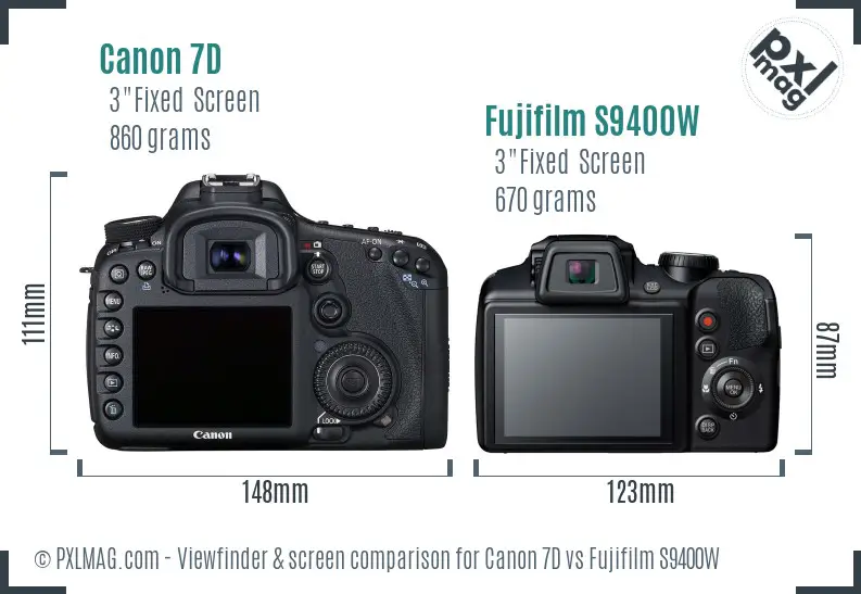 Canon 7D vs Fujifilm S9400W Screen and Viewfinder comparison