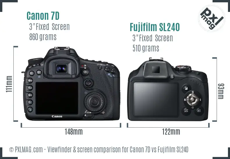 Canon 7D vs Fujifilm SL240 Screen and Viewfinder comparison