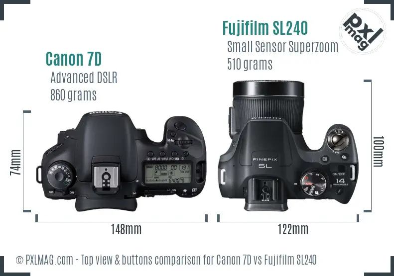 Canon 7D vs Fujifilm SL240 top view buttons comparison
