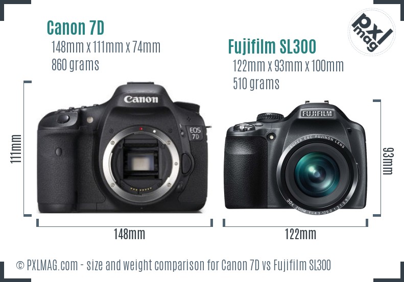 Canon 7D vs Fujifilm SL300 size comparison Canon 7D vs Fujifilm SL300 size comparison