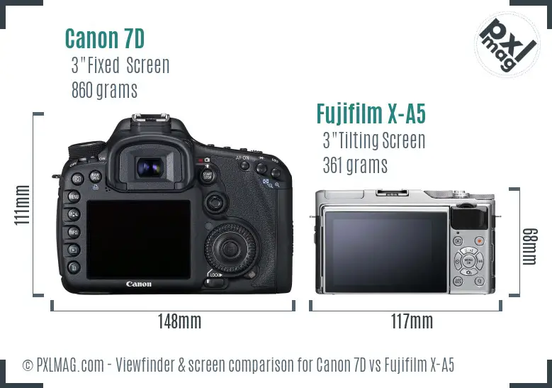 Canon 7D vs Fujifilm X-A5 Screen and Viewfinder comparison