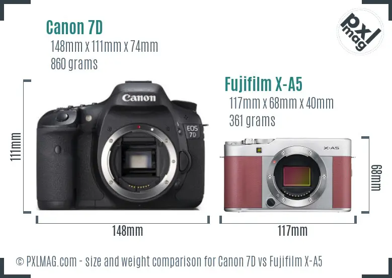 Canon 7D vs Fujifilm X-A5 size comparison