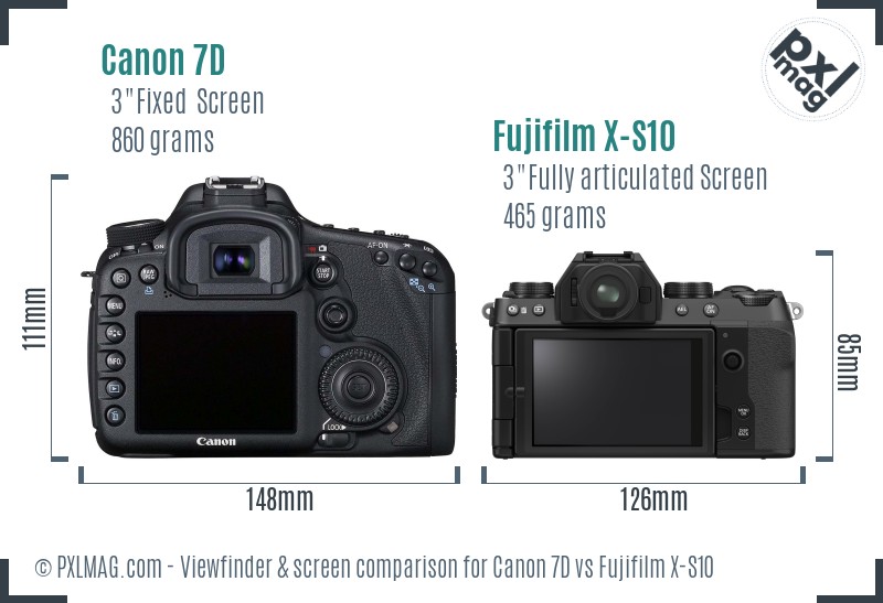 Canon 7D vs Fujifilm X-S10 Screen and Viewfinder comparison