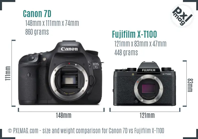 Canon 7D vs Fujifilm X-T100 size comparison Canon 7D vs Fujifilm X-T100 size comparison