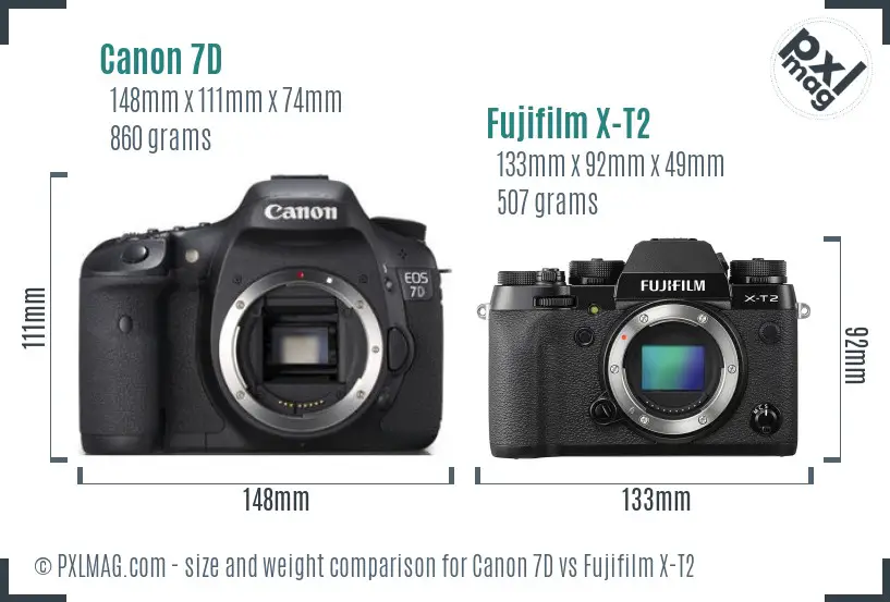 Canon 7D vs Fujifilm X-T2 size comparison Canon 7D vs Fujifilm X-T2 size comparison