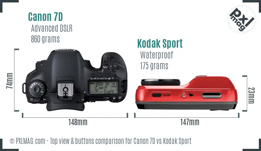 Canon 7D vs Kodak Sport top view buttons comparison
