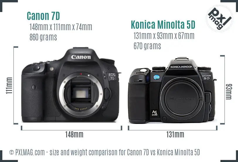 Canon 7D vs Konica Minolta 5D size comparison