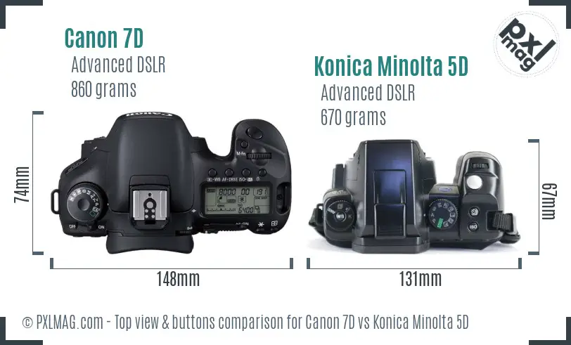 Canon 7D vs Konica Minolta 5D top view buttons comparison