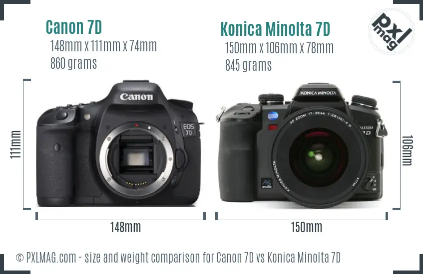 Canon 7D vs Konica Minolta 7D size comparison