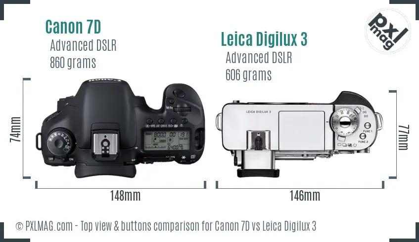 Canon 7D vs Leica Digilux 3 top view buttons comparison