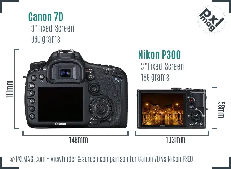 Canon 7D vs Nikon P300 Screen and Viewfinder comparison