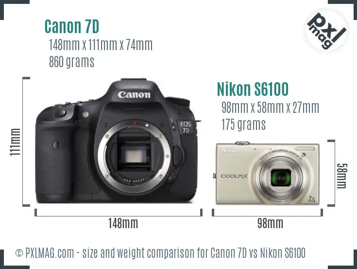 Canon 7D vs Nikon S6100 size comparison