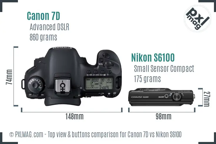 Canon 7D vs Nikon S6100 top view buttons comparison