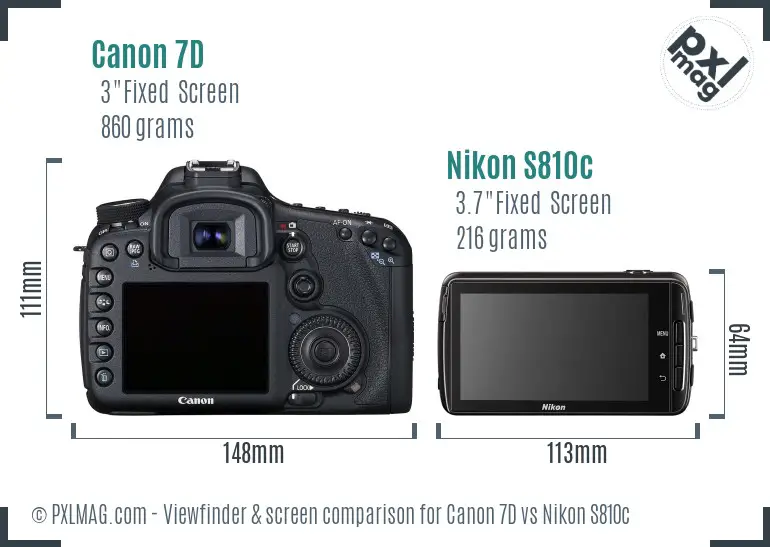 Canon 7D vs Nikon S810c Screen and Viewfinder comparison