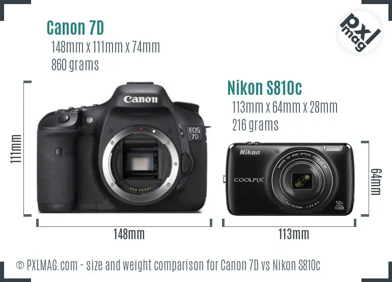 Canon 7D vs Nikon S810c size comparison