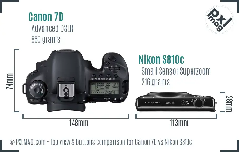 Canon 7D vs Nikon S810c top view buttons comparison