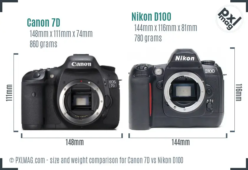 Canon 7D vs Nikon D100 size comparison