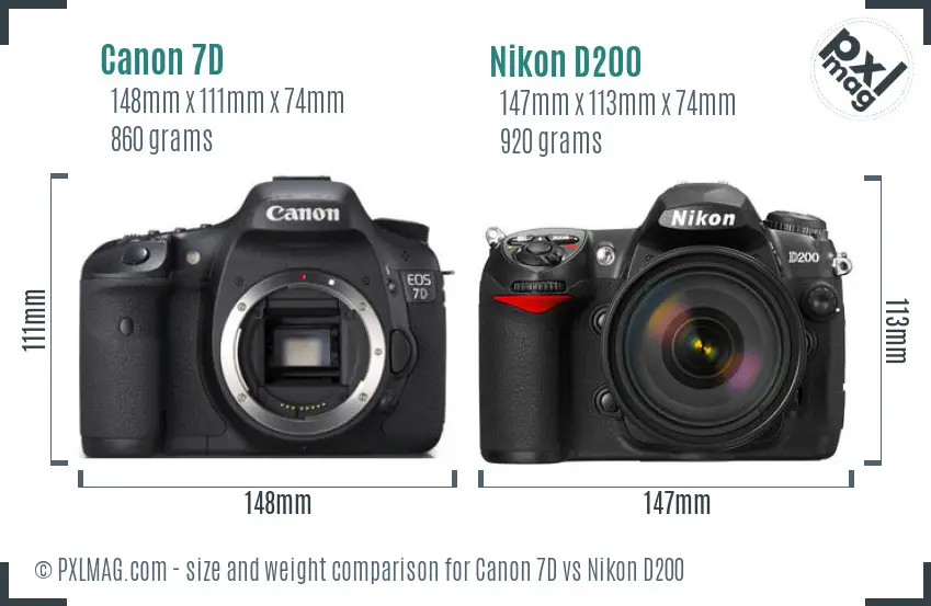 Canon 7D vs Nikon D200 size comparison