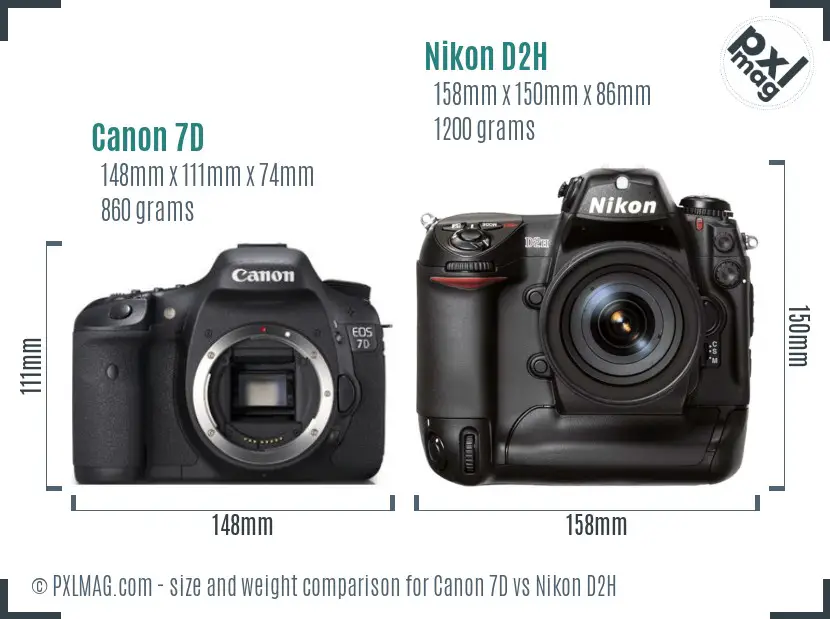 Canon 7D vs Nikon D2H size comparison Canon 7D vs Nikon D2H size comparison